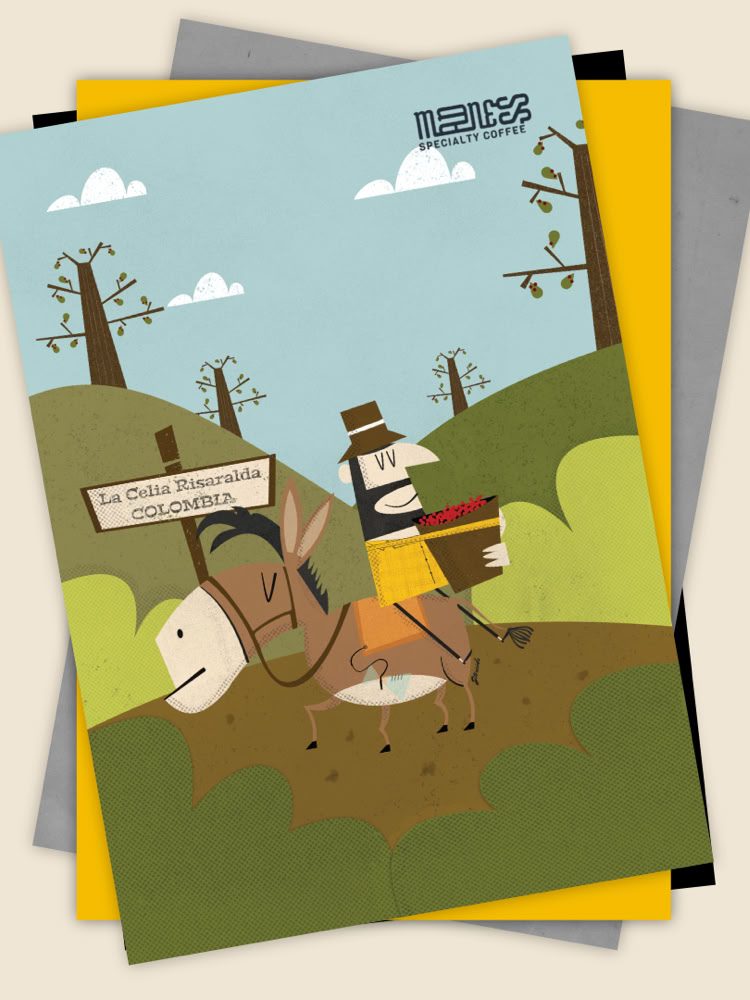 Ilustración de un personaje montando un caballo, sosteniendo un libro, con un paisaje de árboles y nubes al fondo.